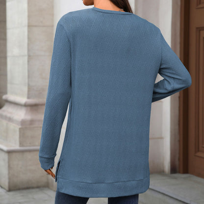 Women's Oversized Crewneck Long Sleeve Side Slit Top