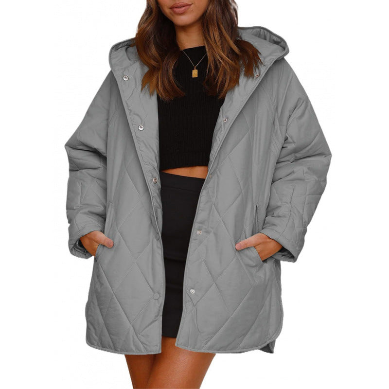 Women's Hooded Quilted Mid-Length Lightweight Winter Jacket
