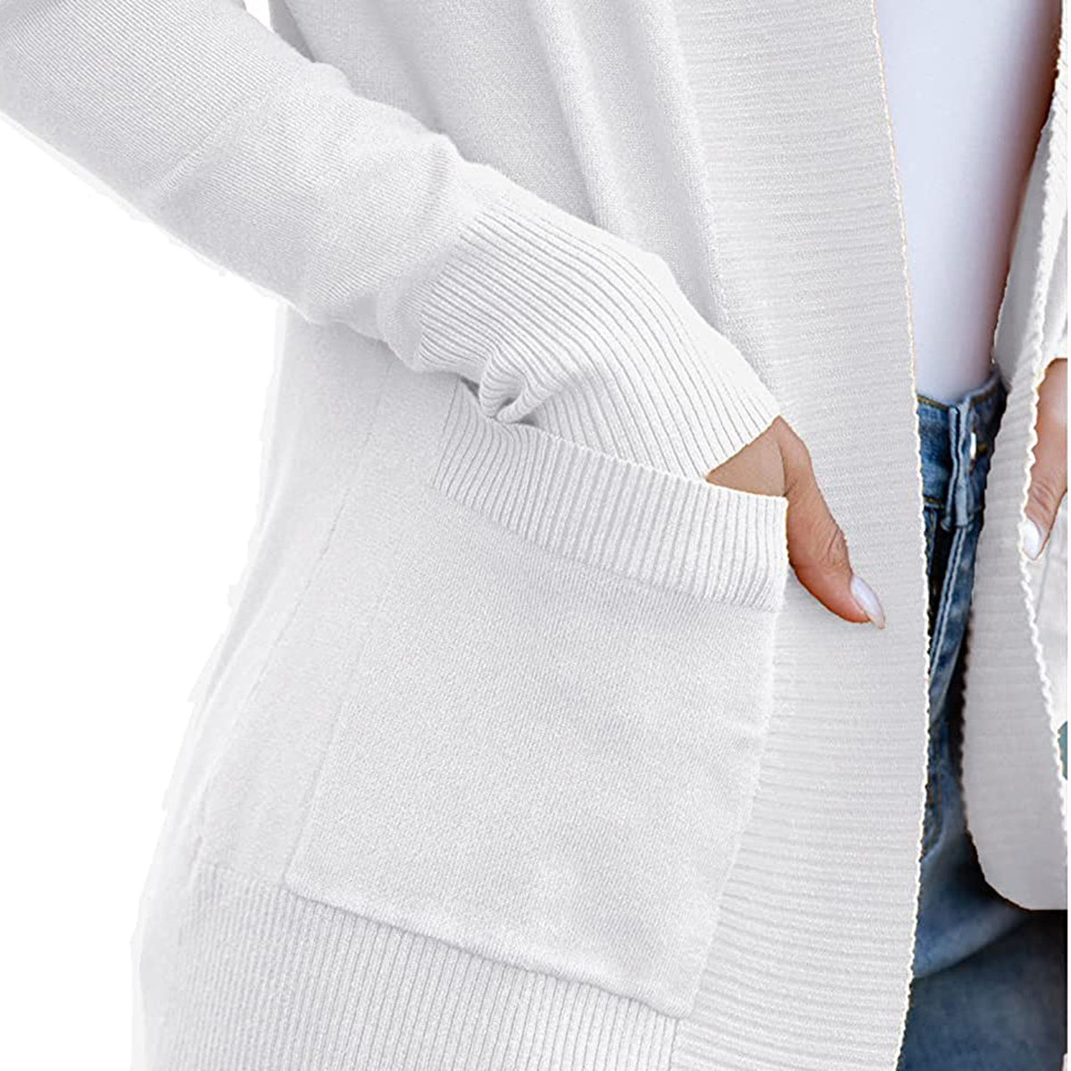 Women's Open Front Knit Cardigan with Pockets Long Sleeve