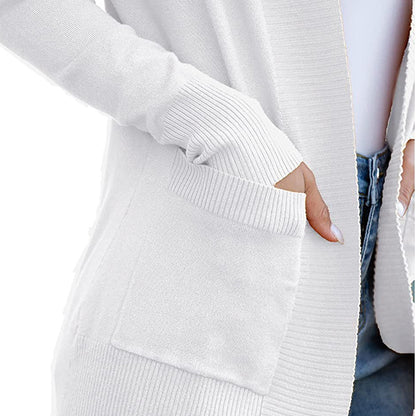 Women's Open Front Knit Cardigan with Pockets Long Sleeve