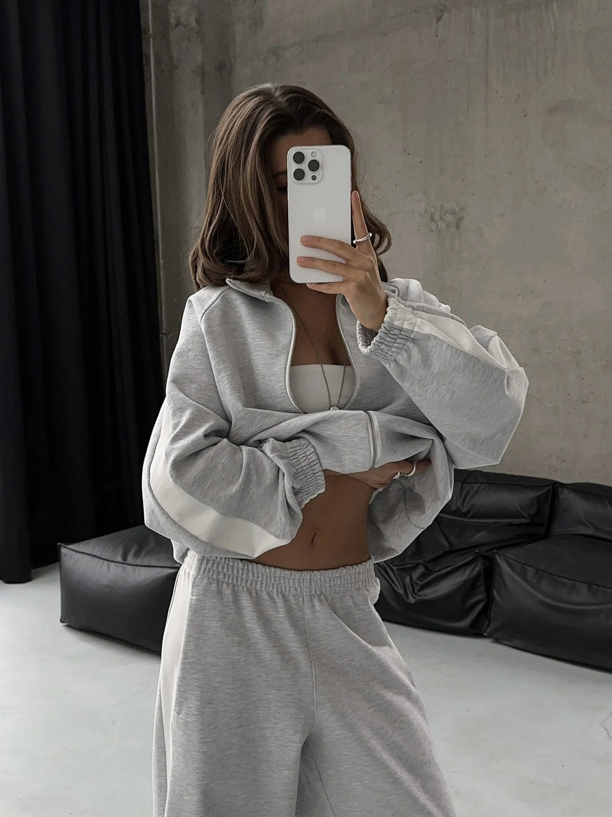 Women's Colorblock Zip Hoodie Jogger Pants Matching Set