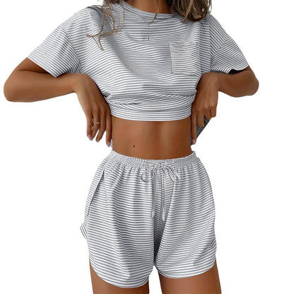Stripe Lounge Pajama Set Tee & Drawstring Shorts