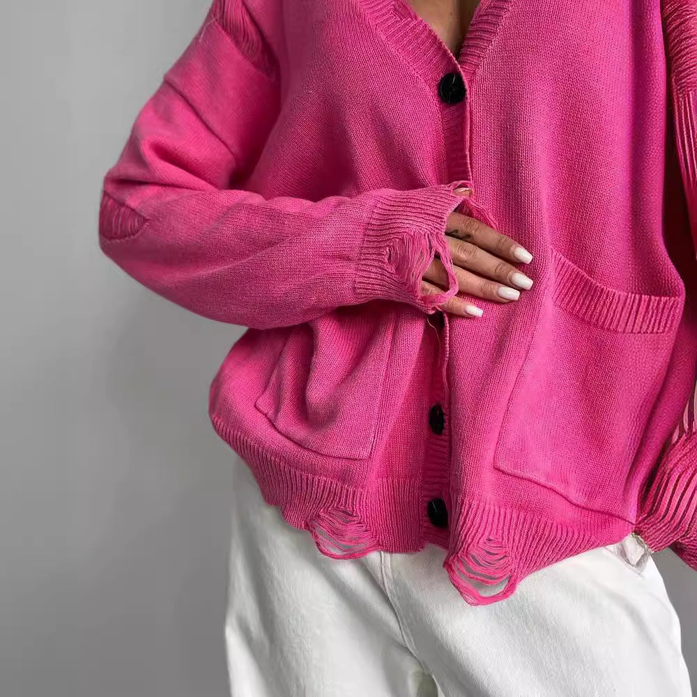 Vintage Distressed Chunky Knit Cardigan