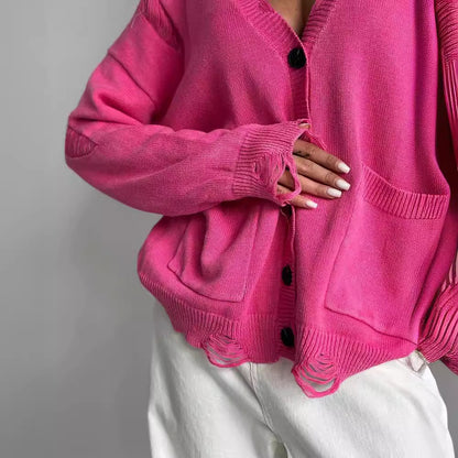 Vintage Distressed Chunky Knit Cardigan