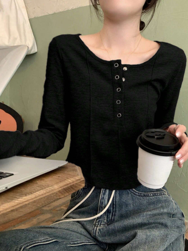 Women's Corset Long Sleeve Crop Top Button Front Fitted