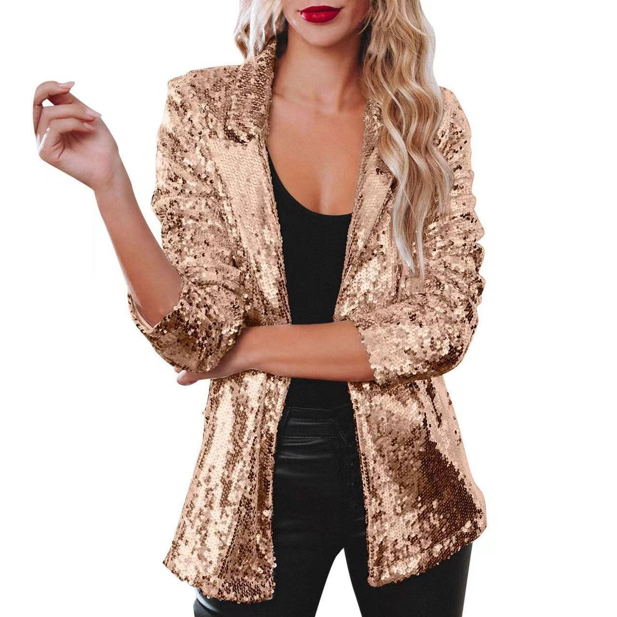 Women's Sequin Blazer Sparkle Long Sleeve Open Front