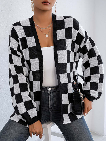 Plaid Colorblock Open Cardigan Sweater | Cozy Casual Layer