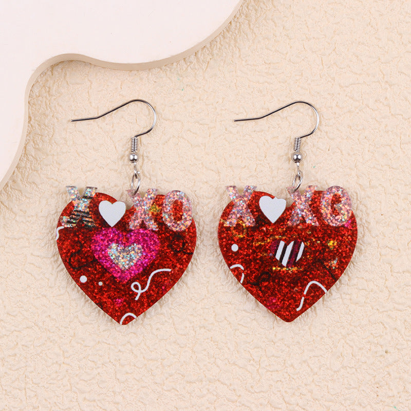 Valentine Glitter Heart Acrylic Statement Earrings
