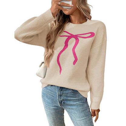 Cute Bow Graphic Knit Sweater in Soft