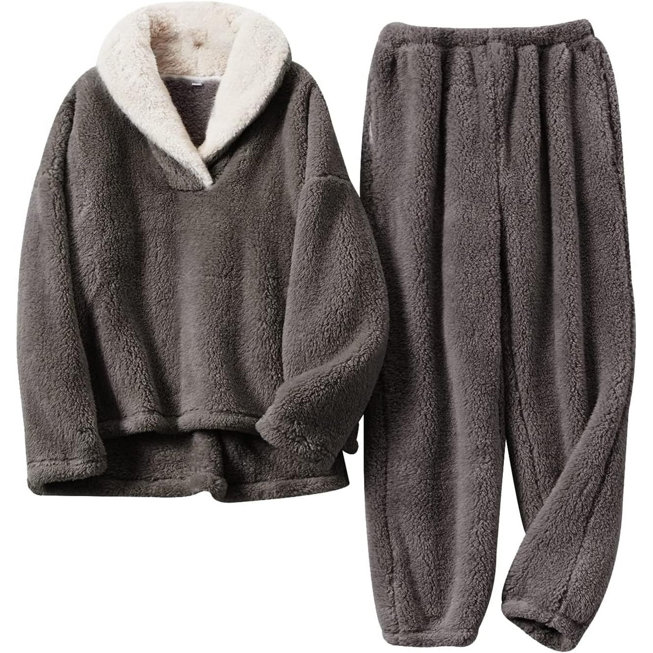 Women's Fuzzy Sherpa Pajama Set Winter Thick Lounge Wear