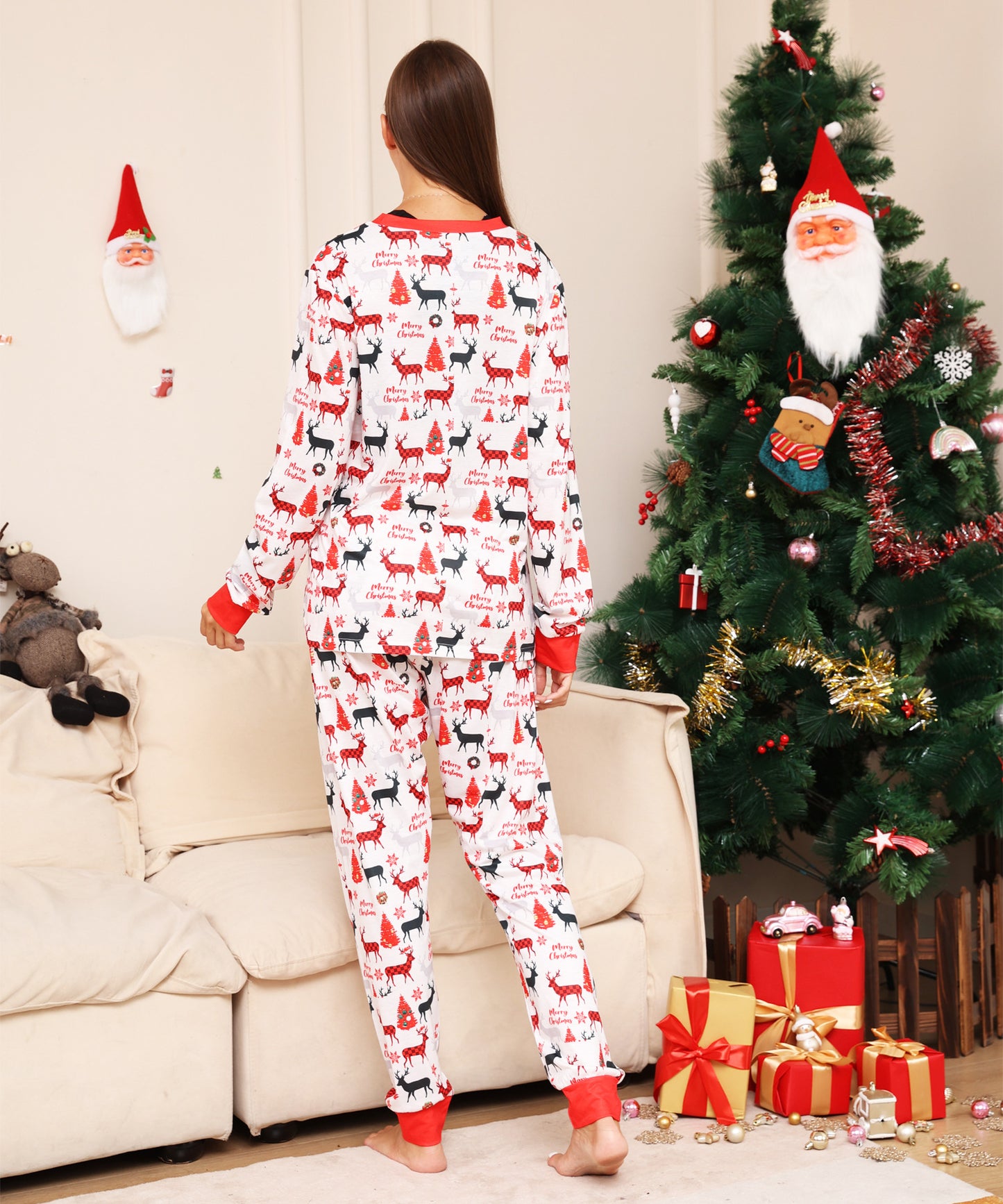 Alphabet Cartoon Deer Parent-child Dress Printed Loungewear Christmas Pajamas