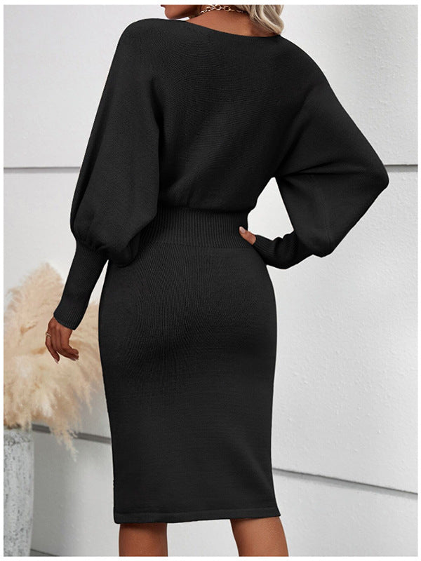 Ribbed Long Sleeve Sweater Dress Bodycon Midi