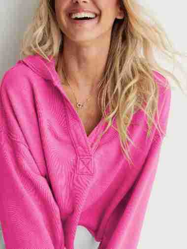 Women's Oversized Cropped Hoodie V-Neck Pullover