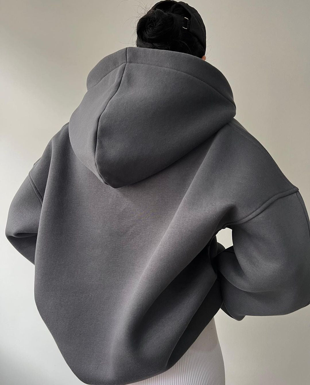 Womens Oversized Fleece V-Neck Hoodie Pullover