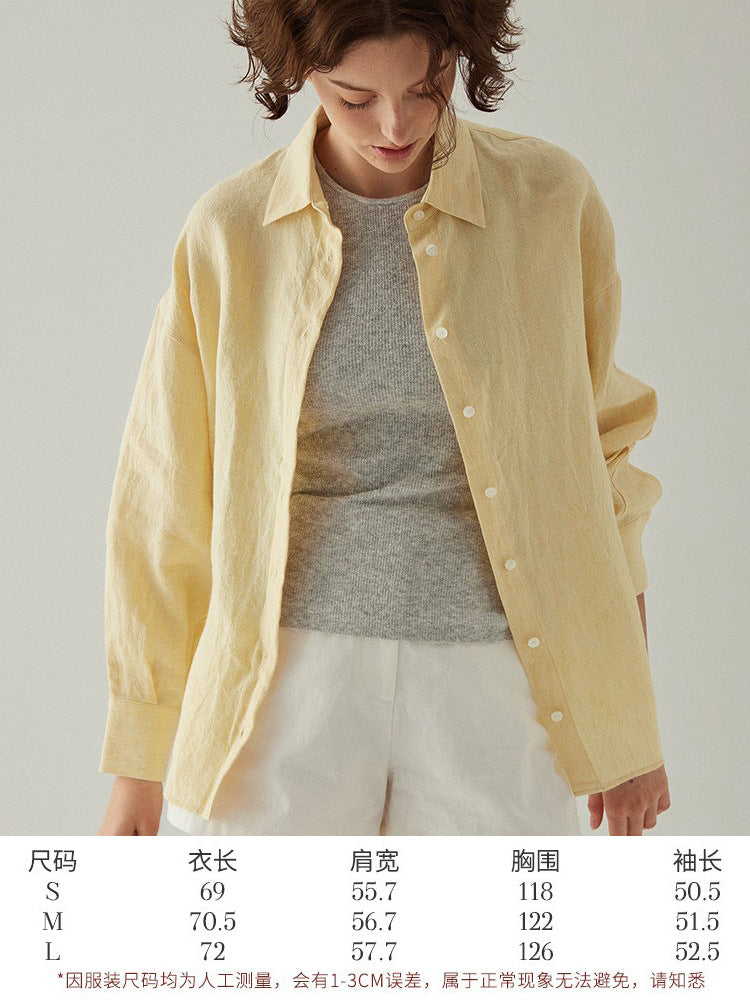 High-End Linen Shirt Women Spring Oversized Turn-Down Collar