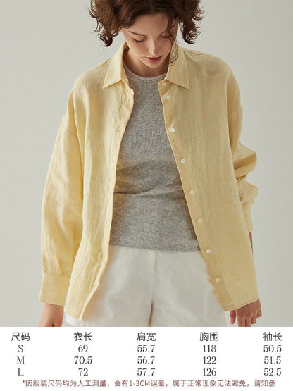 High-End Linen Shirt Women Spring Oversized Turn-Down Collar