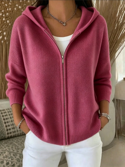 Women's Hooded Zip Up Knit Cardigan Sweater Jacket
