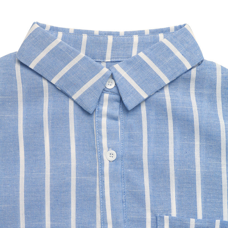 Blue Striped Button Down Shirt Oversized Resort Beach Blouse
