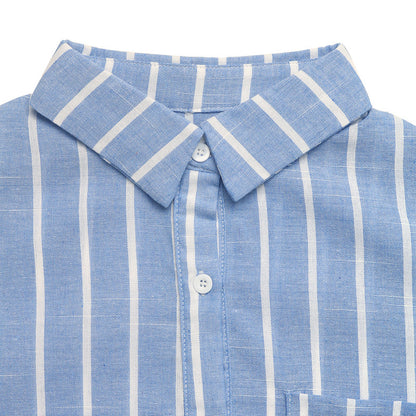 Blue Striped Button Down Shirt Oversized Resort Beach Blouse