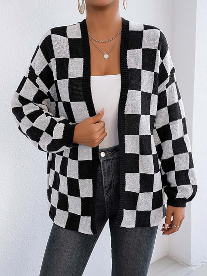 Plaid Colorblock Open Cardigan Sweater | Cozy Casual Layer
