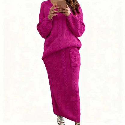 Cable Knit Sweater & Maxi Skirt Two Piece Set