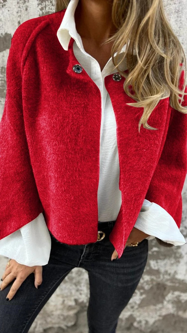 Women's Oversized Cropped Faux Cashmere Cardigan