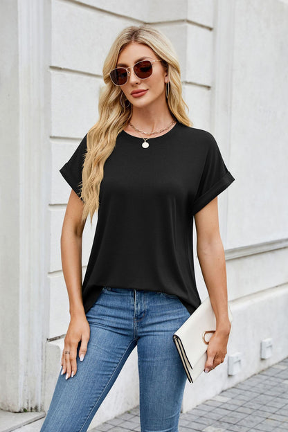 Solid Knit T Shirt Loose Fit Casual Custom Top