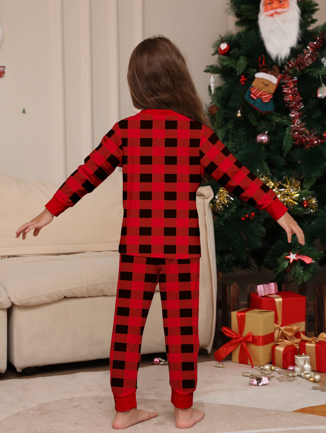 Red and Black Plaid Parent-child Printed Christmas Pajama Set