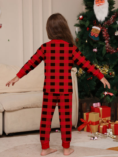 Red and Black Plaid Parent-child Printed Christmas Pajama Set