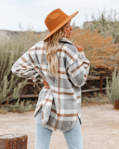 Women’s Plaid Flannel Shacket Oversized Button Jacket