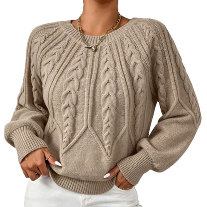 Women's Cable Knit Crewneck Sweater Oversized Long Sleeve