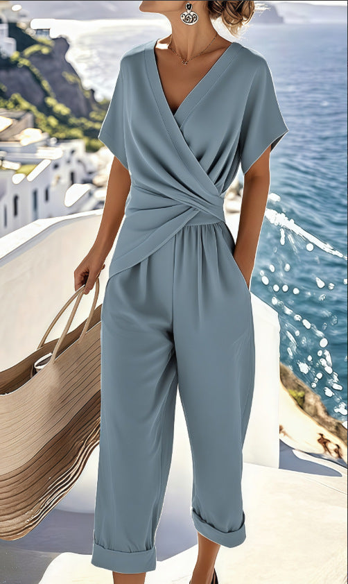 Women's Twist Front 2 Piece Pants Set Casual Summer
