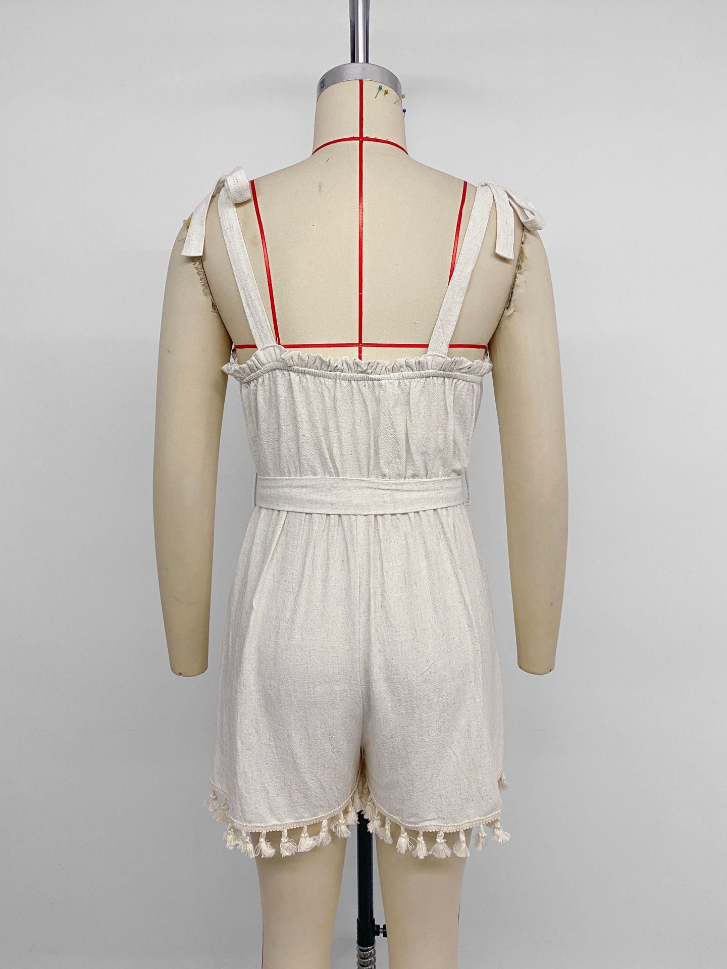 Boho Tassel Tie Strap Romper Sleeveless Resort Jumpsuit