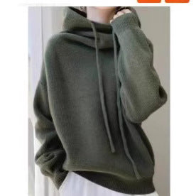Women's Oversized Hooded Wool Sweater Chunky Knit Pullover