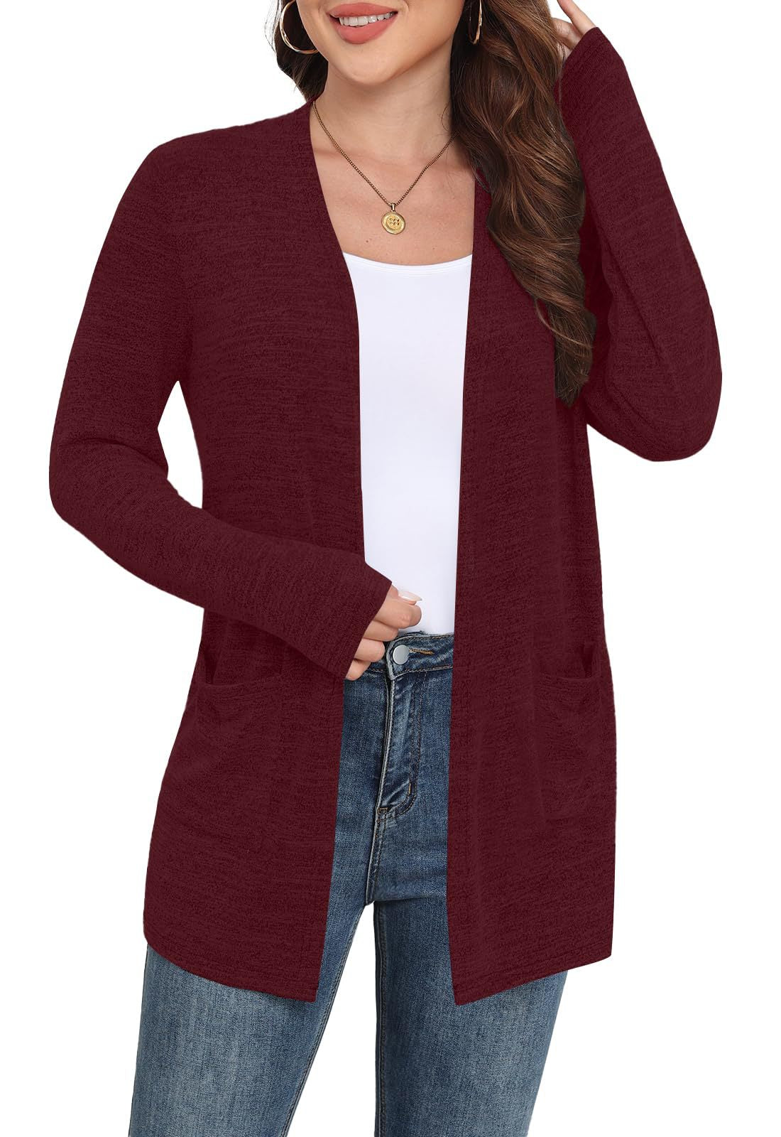 Women's Open Front Cardigan Long Sleeve Lightweight Pockets