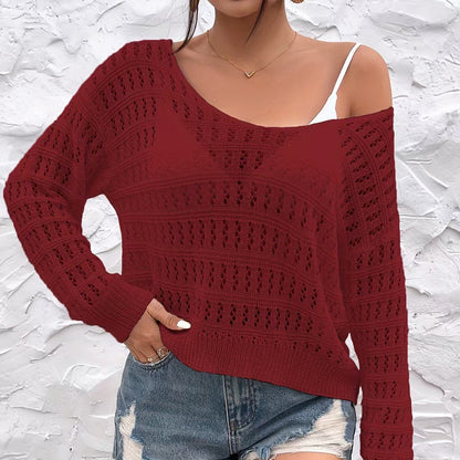 Off Shoulder Crochet Sweater Long Sleeve Cover Up