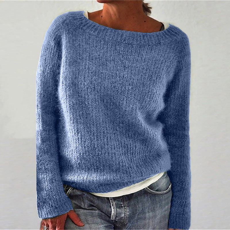 Women's Crew Neck Long Sleeve Solid Knit Pullover Sweater