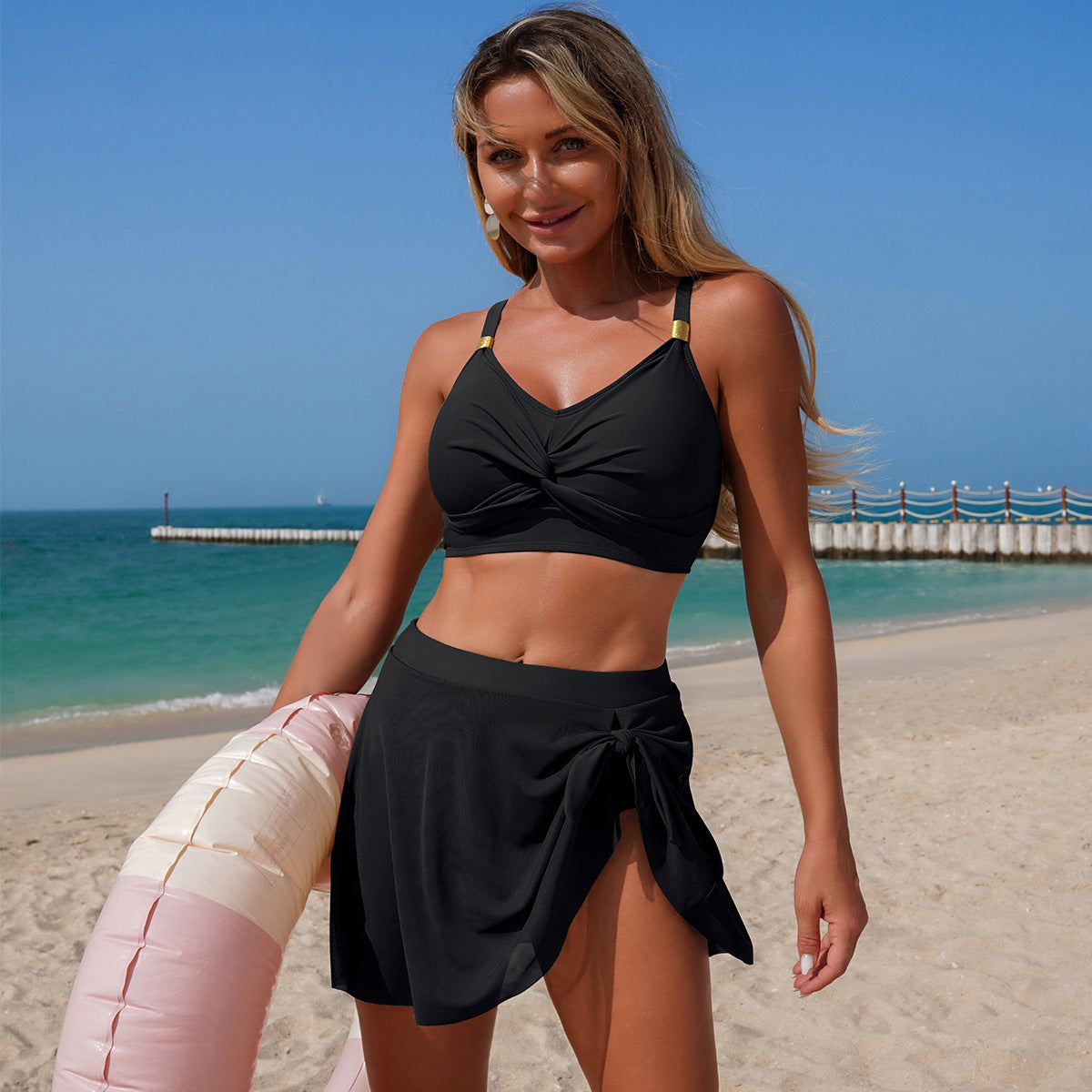 Solid High-Waist Two-Piece Bikini Set Sexy Swimwear