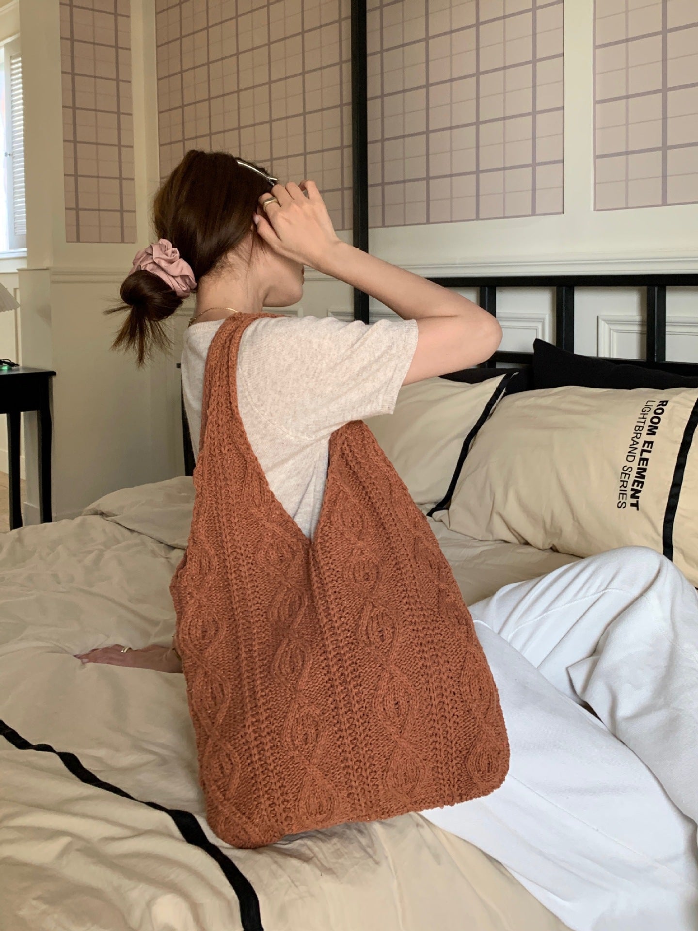 Large Tote Aesthetic Shoulder Hippie Knit Bag