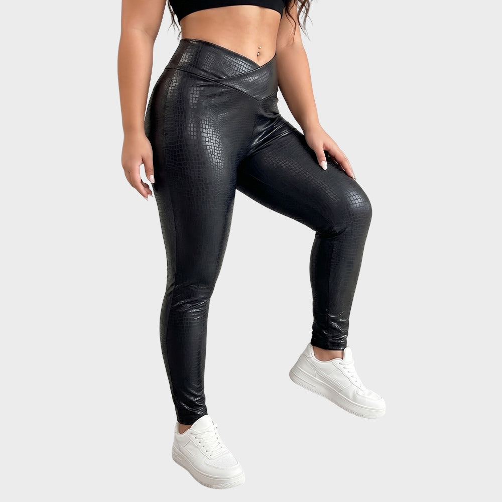Plus Size Croc Embossed Faux Leather Leggings