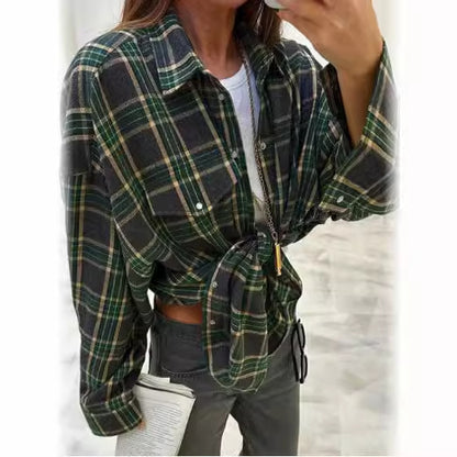Women's Oversized Plaid Long Sleeve Button Down Shirt