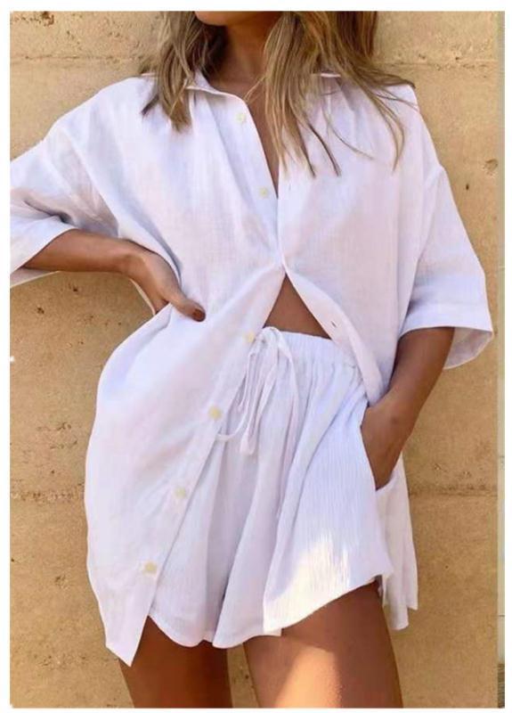 Women's Button Down Shirt & Shorts Matching Set