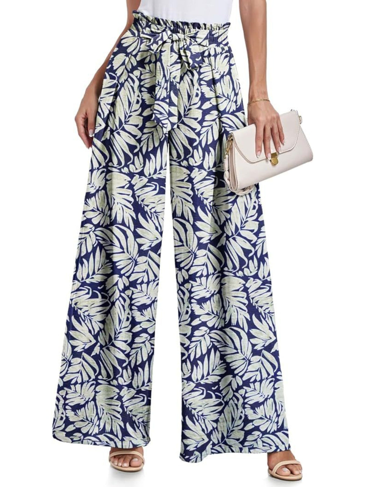 Women's Tie Waist Paperbag Wide Leg Pants