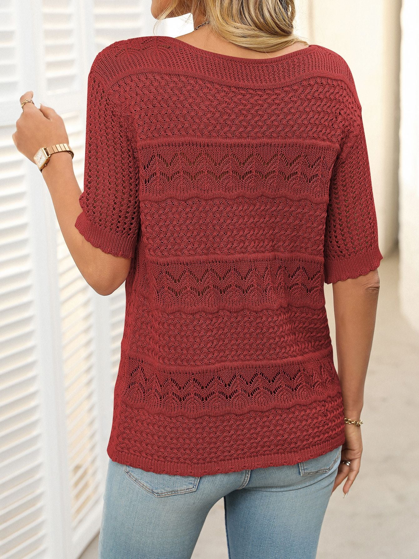 Cross-Border Sexy Hollow Knit Crochet Top