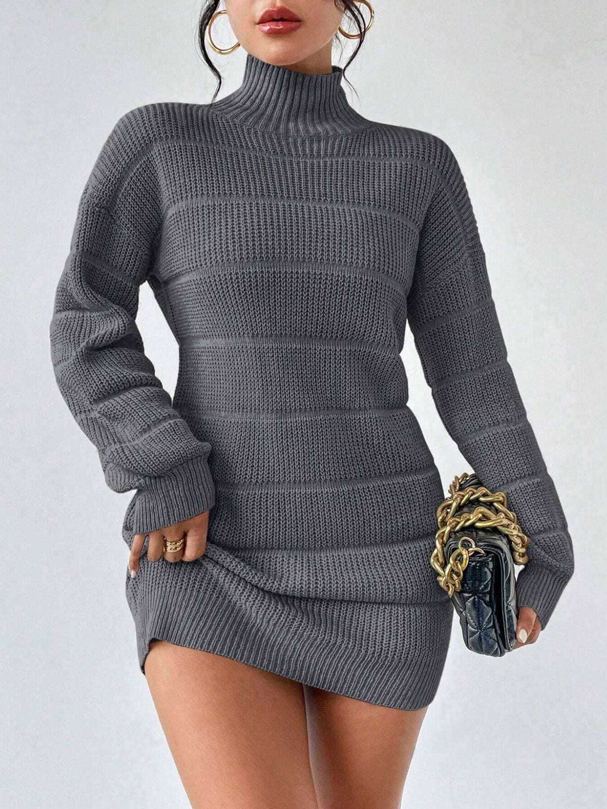 Women's Mock Neck Ribbed Sweater Dress Bodycon Mini