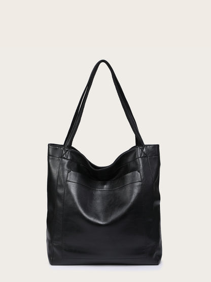 Vintage Soft Leather Tote Bag with Pocket Large Capacity