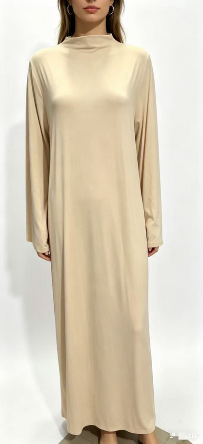 Mock Neck Long Sleeve Knit Maxi Dress Solid Casual