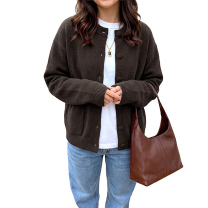 Women's Oversized Knit Cardigan Button Front Pockets