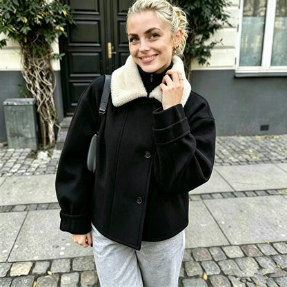 Women's Faux Fur Collar Wool Blend Short Jacket