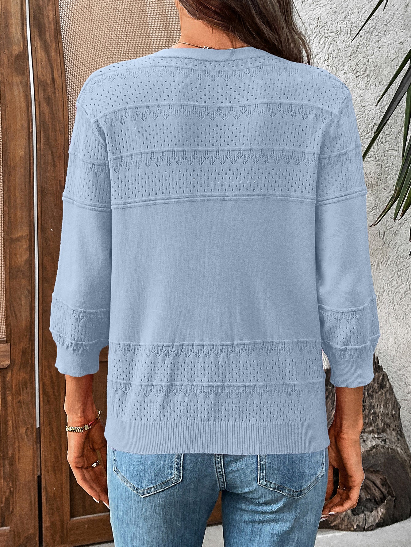 2025 Summer Hollow Knit V-Neck Cardigan with 3/4 Sleeves